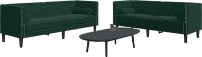 Produktbild von vidaXL 2-tlg. Chesterfield-Sofa-Set mit Nackenrollen Dunkelgrün Samt