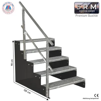 Produktbild von 5 Stufen Standtreppe Modell 2 Anthrazit, Breite 70 cm, Höhe 90 cm 1x Geländer Eckig