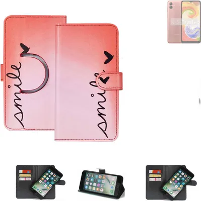 Produktbild von K-S-Trade Schutzhülle Handyhülle kompatibel mit Samsung Galaxy A04 Hülle cover bookstyle Etui “smile“ rot Standfunktion Kameraschutz (1Stk)