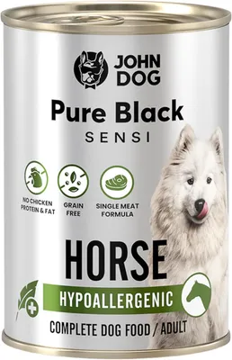 Produktbild von John Dog Hundenassfutter Pure Black Hypoallergenic Pferdefleisch - Getreidefreies Monoprotein Nassfutter für empfindliche Hunde 400g