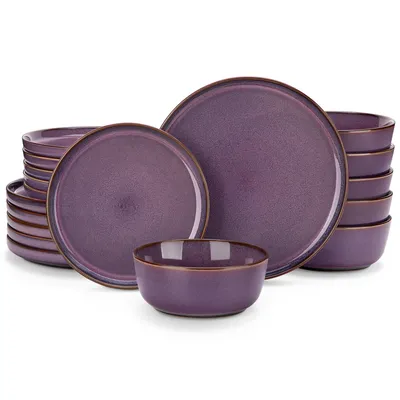Image de Service de table en faïence, service combiné vancasso 18 pièces, émail réactif, service de vaisselle comprenant des assiettes plates, des assiettes à dessert et des bols pour 6 personnes