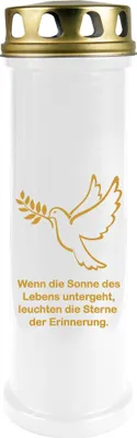 Produktbild von Grabkerze Weiß ( Druck Gold ), Brenndauer: 100 Stunden, Motiv: Taube