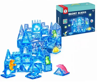 Zdjęcie produktu dla KLOCKI MAGNETYCZNE 62el. KONSTRUKCYJNE Świecąca Układanka 3D Zestaw LED