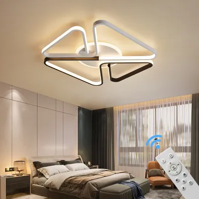 Obrázok produktu pre Stropné svietidlo LED SX8761WB bielo-čierny lakovaný kovový rám s diaľkovým ovládaním farba svetla/jas nastaviteľný stmievateľný LED stropné svietidlo do spálne