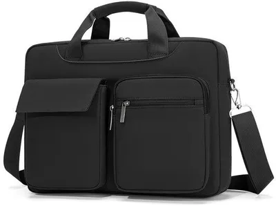 Image de Sacoche pour ordinateur portable avec bandoulière réglable, sac de bureau léger, fermeture à glissière et grand compartiment intérieur, pour ordinateurs portables jusqu'à 14 pouces (noir).