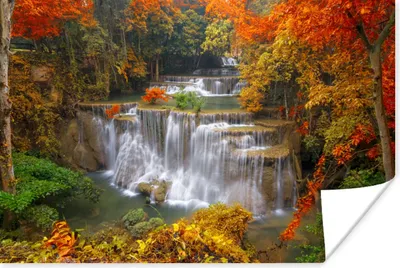 Produktbild von MuchoWow® Poster Bäume - Wasserfall - Herbst 60x40 cm - Schlafzimmerdekoration