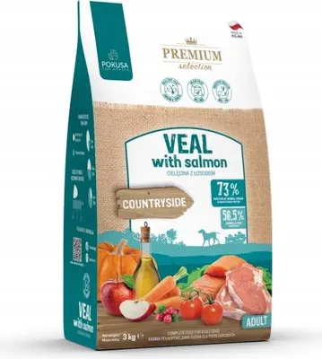Zdjęcie produktu dla POKUSA – cielęcina z łososiem – 3 kg – sucha karma dla dorosłych psów