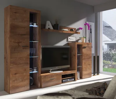 Produktbild von Wohnwand Rumba Anbauwand Wohnkombi Wohnzimmer Eiche Lefkas matt