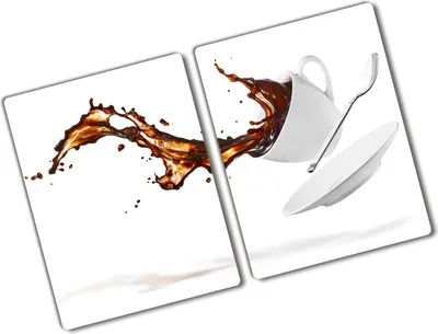 Produktbild von Tulup Glas Herdabdeckplatte - 2x40x52 cm - Glaskeramikkochfeld-Abdeckung Spritzschutz Glasabdeckplatte Kochplattenabdeckung und Schneidebrett - Zweiteilig - Essen & Getränke - Verschütteter Kaffee - Braun