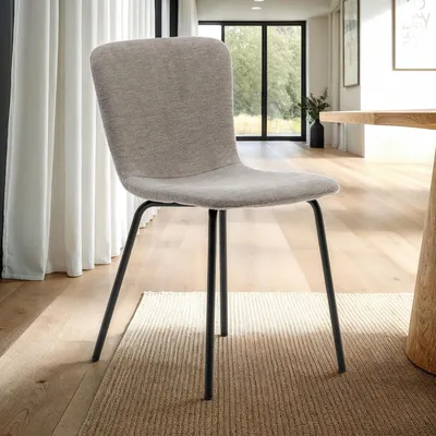 Produktbild von Esszimmerstühle AUDREY 4er Set grau – moderne Polsterstühle  mit Stoffbezug, Küchenstühle mit schwarzen Metallbeinen, Essstühle mit Rückenlehne