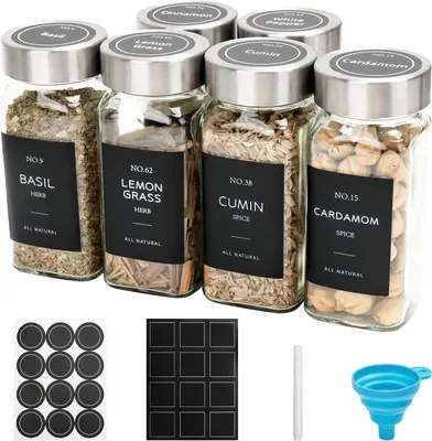Produktbild von 12er Set Quadratische Glas-Gewürzgläser 120 ml mit Stahldeckel
