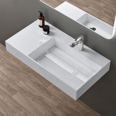 Produktbild von doporro Design Waschbecken 100x48x13 cm mit verstecktem Ablauf in weiß aus Mineralguss als Aufsatzwaschbecken und Hängewaschbecken geeignet col12-R
