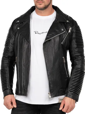 Produktbild von Reichstadt Herren Slim Fit Lederjacke Silver Zipper  RS006LUX Black M
