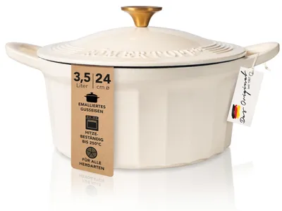 Productafbeelding van Gietijzeren pan met deksel 24 cm - braadpan & stoofpan crème