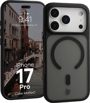 Produktbild von Handyhülle mit Magnetring für iPhone 17 Pro, Bizon Case MatteO, Getönt-Schwarz