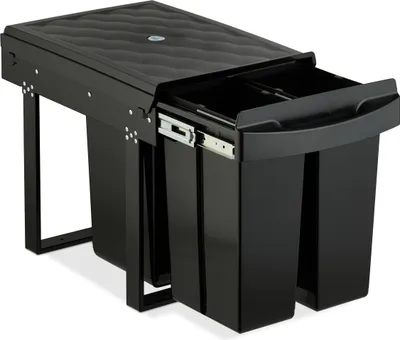 Zdjęcie produktu dla Relaxdays – kosz na śmieci do zabudowy, 3 przegrody, 20 l (2 x 10 l), wymiary: 41,3 x 34 x 51,8 cm, wysuwany, system na śmieci do szafki dolnej, czarny