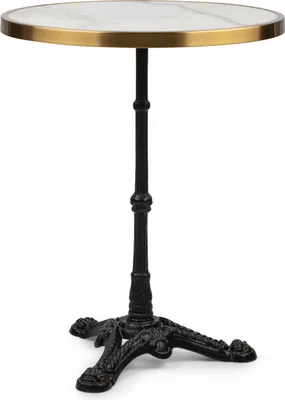 Produktbild von blumfeldt Patras - Bistro-Tisch, Gartentisch, Deko-Zierkante, Gusseiserner Standfuß, für drinnen und draußen, wasserfest, frostsicher, 57,5 cm Ø 72 cm Höhe, weiß