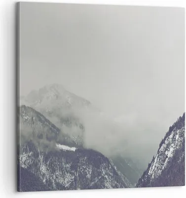 Produktbild von Bild auf Leinwand - Leinwandbild - Einteilig - Berge Wald Nebel - 60x60cm - Wand Bild - Wanddeko - Wandbilder - Leinwanddruck - Bilder - Wanddekoration - Leinwand bilder - Wandbild - AC60x60-4270