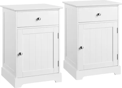 Produktbild von Yaheetech 2er Set Nachttisch mit Schublade und verstellbarem Einlegeboden Nachtschrank Nachtkommode Boxspringbett Beistelltisch Sofatisch für Schlafzimmer/Wohnzimmer, Weiß