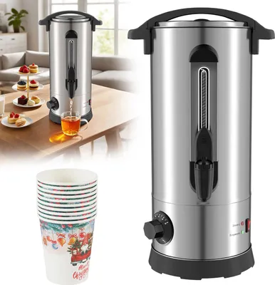 Produktbild von Jayseuw Glühweinkessel 10L Edelstahl Inkl. 10x Becher Glühweinkocher mit Thermostat Glühweinautomat Wasserkocher Heißwasserspender Einkochautomat Füllstandanzeige