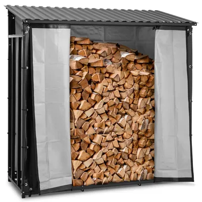 Obrázek produktu pro Expondo hillvert Stojan na dřevo – s plachtou a střechou – 800 kg – 89 x 191 x 192,5 cm – černý