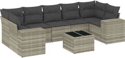 Produktbild von vidaXL 8-tlg. Garten-Sofagarnitur mit Kissen Hellgrau Poly Rattan