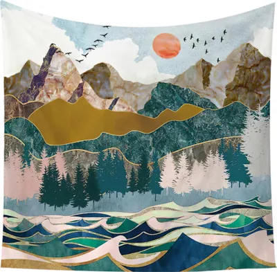 Obrázek produktu pro 150cm x 200cm Západ slunce tapiserie Strom tapiserie tkanina zeď tkanina horské zdi visí psychedelické příroda krajina tapiserie dekorace pro ložnici obývací pokoj, barva 40