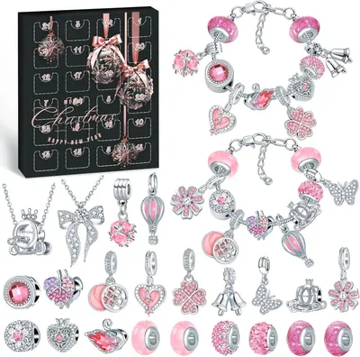 Produktbild von Hymarvo Adventskalender 2025 – Schmuck-Bastelset mit 24 Charms, Armbändern & Ketten für Mädchen & Frauen –DIY Weihnachtsgeschenk für Kinder & Teenager