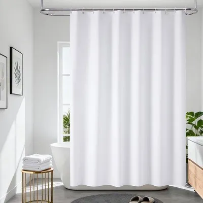 Produktbild von Unyqoos® Weißer wasserdichter Duschvorhang mit Haken und gewichtetem Saum 180x180 cm