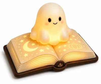 Produktbild von Halloween Figur mit LED, süße Geisterlampe als Tischdeko, kleine Resin Dekofigur für Herbst, Party, Kamin und Regal