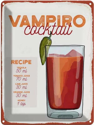 Produktbild von vianmo Blechschild 40x30 cm Vampiro Cocktail Recipe Tequila Essen Trinken