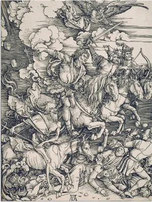 Produktbild von ARTland Wandbild Alu für Innen & Outdoor Der apokalyptische Reiter. Um 1497/98 Größe: 90x120 cm
