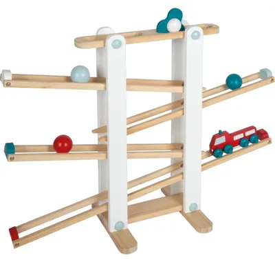 Produktbild von Holz-Kugelbahn – XL-Kugelbahn – Fördert die Feinmotorik – Mit 3 Kugeln und einem Feuerwehrwagen – 70 x 24 x 50 cm – Ab 18 Monaten
