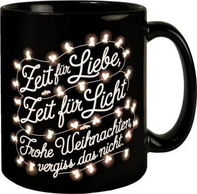 Produktbild von Frohe Weihnachten Tasse - Schwarzer Kaffeebecher