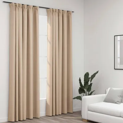 Image de The Living Store Rideaux occultants Crochets aspect lin 2 pcs. Beige 140x225 cm