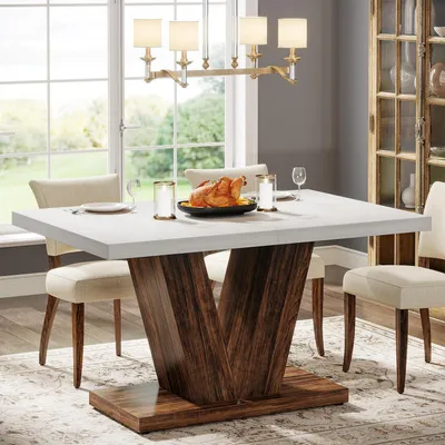 Image de Table de salle à manger pour 4 personnes, 120 cm, en bois, style rustique, rectangulaire