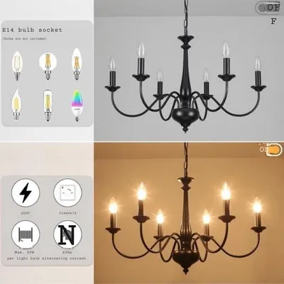 Image de Lustre industriel – 6 lampes – noir – salle à manger