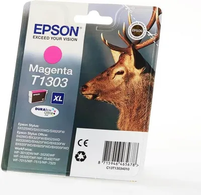 Zdjęcie produktu dla Epson Stag Wkład atramentowy Magenta T1303 DURABrite Ultra Ink, Wysoka (XL) wydajność, Purpurowy, Tusz na bazie pigmentu, 10,1 ml, 1 szt., 600 stron(y)