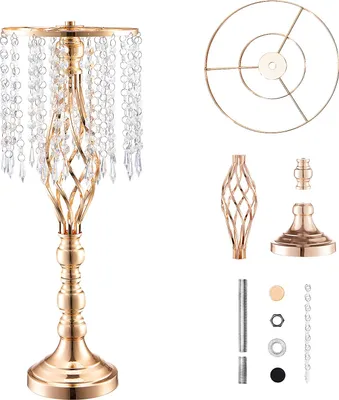 Image de SucceBuy Présentoir à fleurs en cristal pour mariage, hauteur 55 cm, vase en métal doré comme décoration, 10 pièces