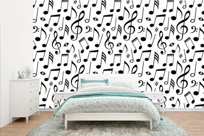 Produktbild von MuchoWow® Fototapete für Wohnzimmer oder Schlafzimmer Wandtapete Vinyl Motivtapete Musik - Muster - Schwarz und Weiß - 385x240 cm - Schlafzimmer-Tapete