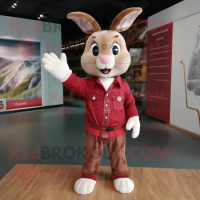 Produktbild von Kastanienbrauner REDBROKOLY Hase Maskottchen Kostüm charakter bekleidet mit einem Poloshirt und Gürteln