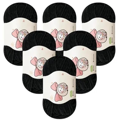Image de Fil à tricoter et à crocheter, 300g, noir, calibre 2,5 mm, laine pour bébé, polyester