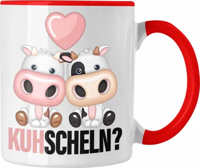 Produktbild von Trendation - Kuhscheln Tasse Geschenk Kuh Tierliebhaber Geschenkidee Freundin Kuscheln Kuhliebhaberin (Rot)