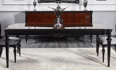 Prunkvoller Luxus Barock Massivholz Esstisch Küchentisch Schwarz
