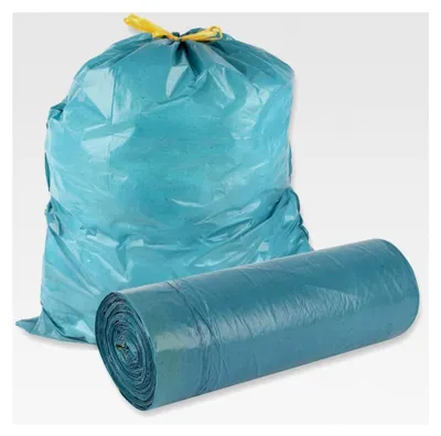 Produktbild von 75 Müllbeutel 120L mit Zugband, LDPE, Blau, Reißfest, Rolle, Abfallentsorgung, ca. 45 my