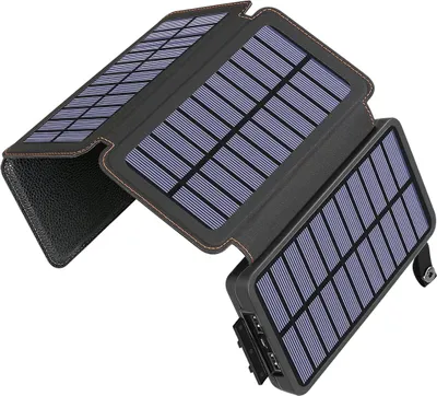 Produktbild von Externe Solarbatterie, Powerbank 20.000 mAh, wasserdicht, 4 Panels, Schwarz