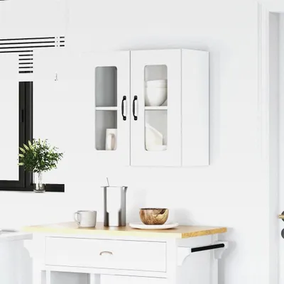 Produktbild von Küchen-Hängeschrank mit Glastür Kalmar Hochglanz-Weiß Holzwerkstoff Hängeschrank für Badezimmer Küche Wäscheraum