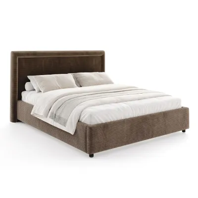 Produktbild von FDM Bett BUSCA Cord 90x200 cm Polsterbett mit Lattenrost aus Metall Bettkasten Stauraumbett Samt braun