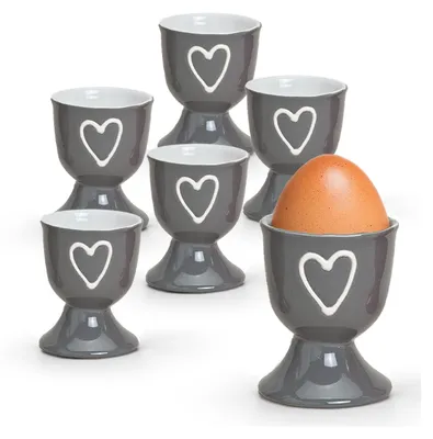 Produktbild von Einfarbige Steingut Eierbecher Landhaus-Stil 6-tlg. Set grau