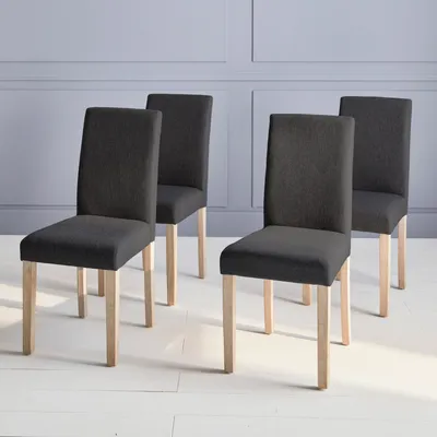 Produktbild von sweeek - 4er Set Stühle mit Stoffbezug und gekälkten Holzbeinen - Dunkelgrau